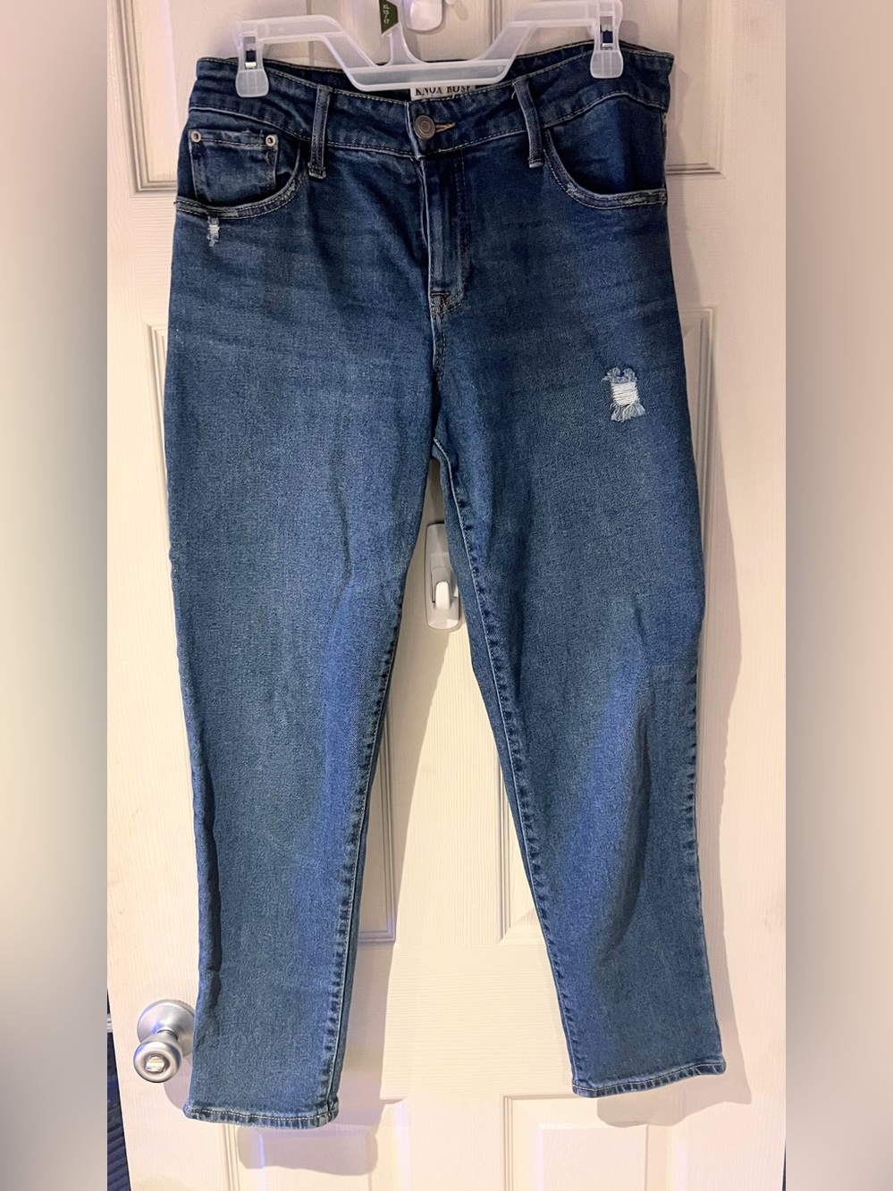 Knox Rose Distressed Straight Leg Jeans with Embroidered Side Panels Size 6